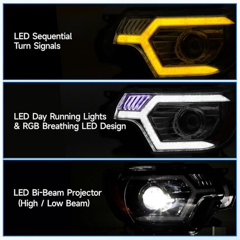 ELH 500% Brighter LED Projector Headlight Assemblies Fit For 2012-2015 Toyota Tacoma w/LED DRL Sequential Turn Light Headlamp (RGB Breathing LED Design Activates Exclusively During Startup) in Kuwait