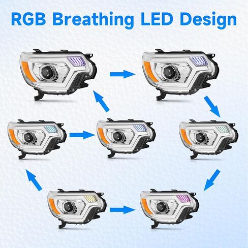 ELH 500% Brighter LED Projector Headlight Assemblies Fit For 2012-2015 Toyota Tacoma w/LED DRL Sequential Turn Light Headlamp (RGB Breathing LED Design Activates Exclusively During Startup) in Kuwait