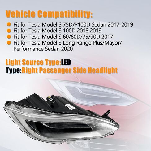 105357100F Right LED Headlight w/AFS Compatible with Tesla Model S 2016-2021 Passenger Side Adaptive Headlamp Replace 1053571-00-F in Kuwait