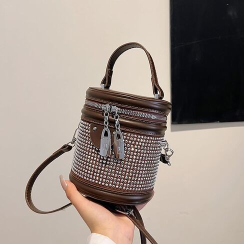 Rhinestone Bucket Bag | Fashionable Handheld & Crossbody Bag, Sparkly PU Leather Shoulder Bag for Women 31 in Saudi Arabia