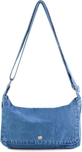 محفظة كروس للنساء والرجال، حقيبة كتف صغيرة عصرية من الدينيم مع حزام قابل للتعديل بسحاب in Kuwait