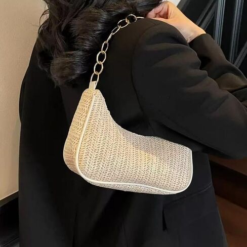 حقيبة يد نسائية أنيقة بكتف واحد مع حزام سلسلة للاستخدام اليومي الكاجوال (أبيض) in Kuwait