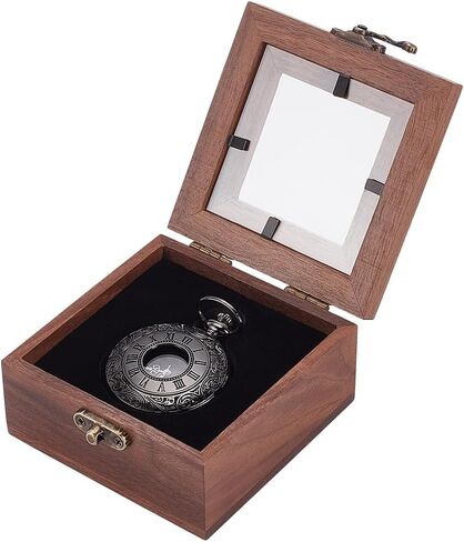 UNICRAFTALE Wooden Pocket Watch Display Case Single Watch Gift Box with Clear Acrylic Coconut Brown Square Watches Cases Travel Case Organizer for Man Wowen 3.5"x3.5"x1.7" in Saudi Arabia