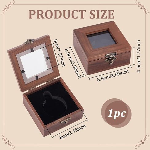 UNICRAFTALE Wooden Pocket Watch Display Case Single Watch Gift Box with Clear Acrylic Coconut Brown Square Watches Cases Travel Case Organizer for Man Wowen 3.5"x3.5"x1.7" in Saudi Arabia