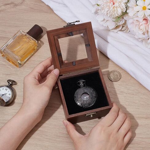 UNICRAFTALE Wooden Pocket Watch Display Case Single Watch Gift Box with Clear Acrylic Coconut Brown Square Watches Cases Travel Case Organizer for Man Wowen 3.5"x3.5"x1.7" in Saudi Arabia
