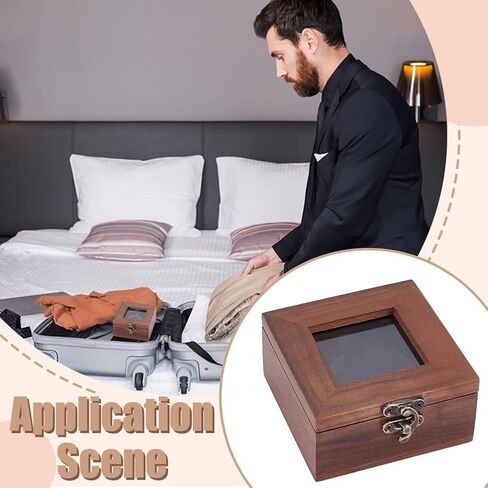 UNICRAFTALE Wooden Pocket Watch Display Case Single Watch Gift Box with Clear Acrylic Coconut Brown Square Watches Cases Travel Case Organizer for Man Wowen 3.5"x3.5"x1.7" in Saudi Arabia