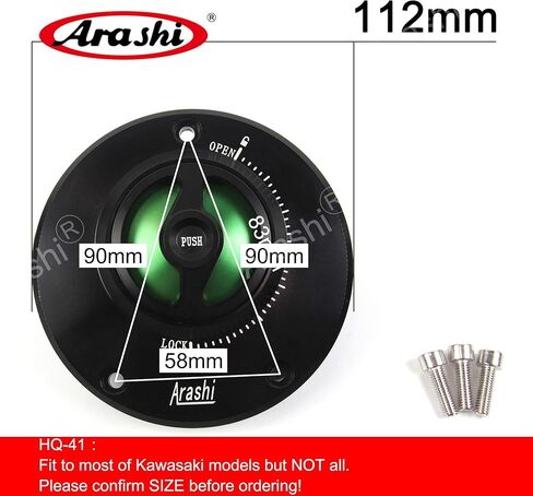 Arashi CNC Keyless Fuel Tank Gas Cap Cover for Kawasaki Ninja ZX10R, ZX1400, ZX14R, ZZR1400, ZX6R ZX636, ZX6RR, ZX9R, ZZR1200, ZZR600, ER400 ER4N, VERSY.S 650, VERSY.S 1000 Green in Kuwait
