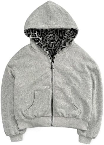 Grunge Cheetah Print Hoodie Y2K Emo Leopard Jacket Camo Zip Up Reversible Gothic Sweatshirt Punk Alt Streetwear Clothes in Saudi Arabia