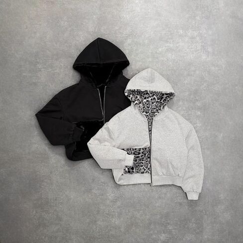Grunge Cheetah Print Hoodie Y2K Emo Leopard Jacket Camo Zip Up Reversible Gothic Sweatshirt Punk Alt Streetwear Clothes in Saudi Arabia