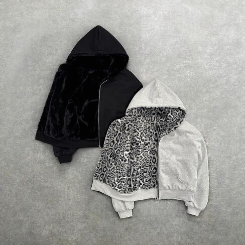 Grunge Cheetah Print Hoodie Y2K Emo Leopard Jacket Camo Zip Up Reversible Gothic Sweatshirt Punk Alt Streetwear Clothes in Saudi Arabia