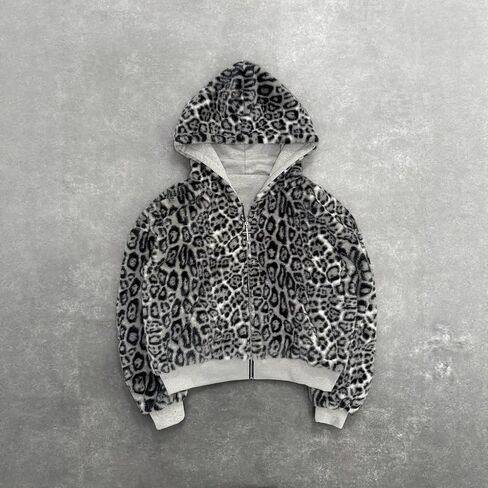 Grunge Cheetah Print Hoodie Y2K Emo Leopard Jacket Camo Zip Up Reversible Gothic Sweatshirt Punk Alt Streetwear Clothes in Saudi Arabia