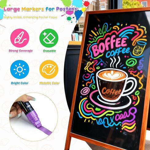 12 Colors Jumbo Poster Markers 15MM, Metallic Waterproof Graffiti Marker Pens, Acrylic Paint Liquid Chalkboard Markers, Erasable&Fabric Permanent Pens Wide Tip for Clothes Glass & Outdoor Car Windows in Saudi Arabia