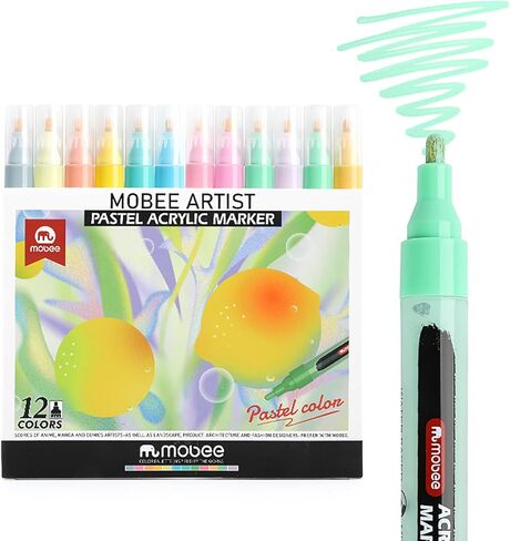 Pastel Acrylic Paint Markers, 12 Colors, 3mm Medium Tip, High Opacity Acrylic Paint Pens, Waterproof, Non Toxic, Smooth Ink Flow for Rock, Wood, Glass, Fabric, Canvas, Metal, DIY Art Crafts in Kuwait