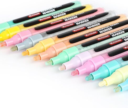 Pastel Acrylic Paint Markers, 12 Colors, 3mm Medium Tip, High Opacity Acrylic Paint Pens, Waterproof, Non Toxic, Smooth Ink Flow for Rock, Wood, Glass, Fabric, Canvas, Metal, DIY Art Crafts in Kuwait