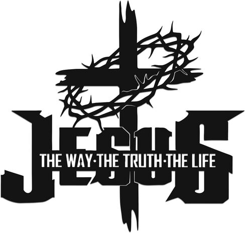 JEWLOVE Thorned Cross with Jesus Metal Wall Art, Christian Cross Wall Decor, Religious Home & Church Sign, Black Metal Scripture Art, 11.8" x 11.2" in Kuwait