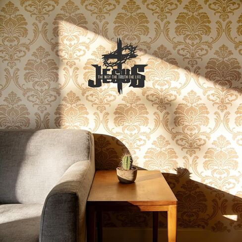 JEWLOVE Thorned Cross with Jesus Metal Wall Art, Christian Cross Wall Decor, Religious Home & Church Sign, Black Metal Scripture Art, 11.8" x 11.2" in Kuwait
