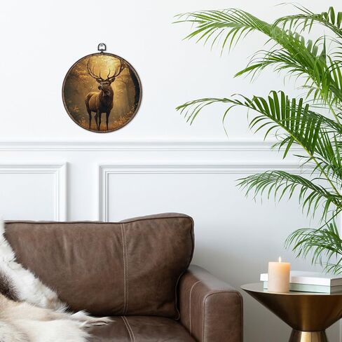 Giosve Vintage Rustic Fall Reindeer Round Wall Art Canvas Framed Poster, Cottagecore Autumn Forest Landscape Deer Animal Hanging Wall Sculptures for Home Bedroom Living Room Decor, 10x10 Inch in Kuwait