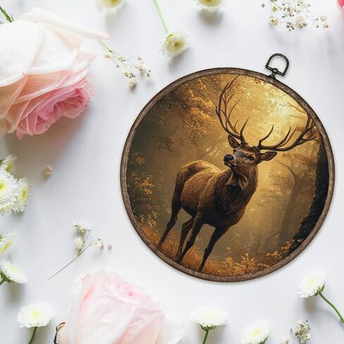 Giosve Vintage Rustic Fall Reindeer Round Wall Art Canvas Framed Poster, Cottagecore Autumn Forest Landscape Deer Animal Hanging Wall Sculptures for Home Bedroom Living Room Decor, 10x10 Inch in Kuwait