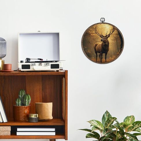Giosve Vintage Rustic Fall Reindeer Round Wall Art Canvas Framed Poster, Cottagecore Autumn Forest Landscape Deer Animal Hanging Wall Sculptures for Home Bedroom Living Room Decor, 10x10 Inch in Kuwait