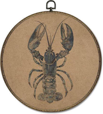 OINDADE Vintage Lobster Round Wall Art Decor, Coastal Beach Nautical Lobster Wall Art Hanging Decor, Vintage Retro Marine Crawfish Framed Canvas Artwork for Living Room Bathroom Nursery, 10x10in in Kuwait