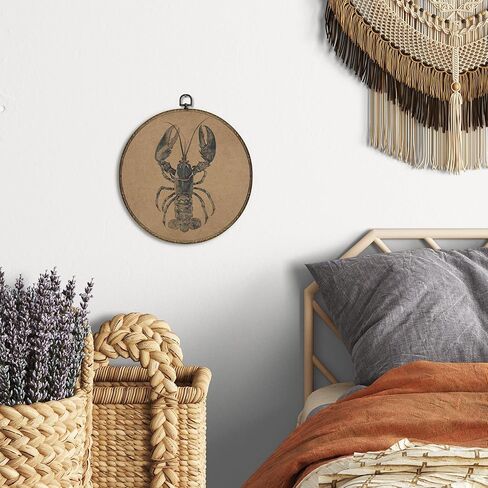 OINDADE Vintage Lobster Round Wall Art Decor, Coastal Beach Nautical Lobster Wall Art Hanging Decor, Vintage Retro Marine Crawfish Framed Canvas Artwork for Living Room Bathroom Nursery, 10x10in in Kuwait