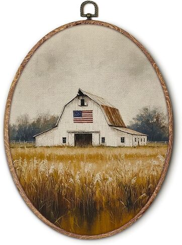 Hxlac Vintage Wildflower American Flag Oval Wall Art Framed, 4th of July Patriotic Oval Wall Decor, Rustic Cottagecore Canvas Prints Wall Sculptures for Home Bedroom Living Room Decor, 8.5x11.5 Inch in Kuwait