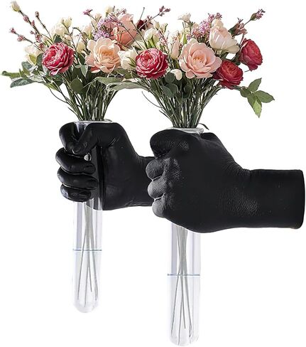 2 قطعة من مزهرية أنبوب اختبار اليد من الراتنج | مزهرية حائط سوداء، ديكور وفن جداري قوطي، ديكور غرفة نوم قوطي، زارع حائط لغرفة النوم، الاستوديو والمقهى، حامل نباتات ونحت للزهور in Kuwait