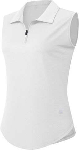 قمصان بولو تنس الجولف للسيدات بدون أكمام من GYMELITE 1/4 بسحاب بعامل حماية من الأشعة فوق البنفسجية 50+ قمصان بدون أكمام للتمرين سريعة الجفاف مع جيوب بسحاب in Kuwait