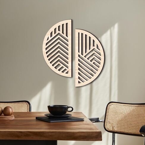 Hollow Round Wood Art Wall Decor, Modern Vintage Wooden Round Wall Sculptures, Half Round Wall Decor Hanging Abstract Panel 3D Geometric Wood Wall Art Decor for Home Office Living Room Bedroom (Black) in Saudi Arabia