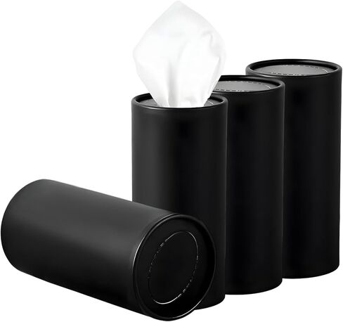 4PCS Car Tissue Holder, Round Tube Car Tissues Box Stylish Cup Holder Decor with Facial Tissues, Portable Cylinder Refillable Paper Napkin Container for Vehicle Home Office (Black) in Saudi Arabia