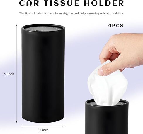 4PCS Car Tissue Holder, Round Tube Car Tissues Box Stylish Cup Holder Decor with Facial Tissues, Portable Cylinder Refillable Paper Napkin Container for Vehicle Home Office (Black) in Saudi Arabia