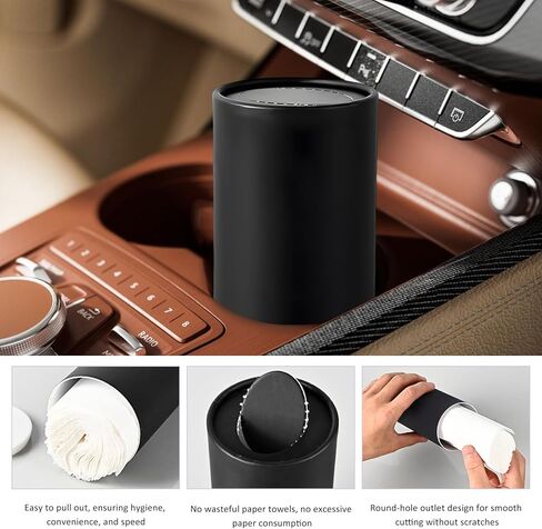4PCS Car Tissue Holder, Round Tube Car Tissues Box Stylish Cup Holder Decor with Facial Tissues, Portable Cylinder Refillable Paper Napkin Container for Vehicle Home Office (Black) in Saudi Arabia