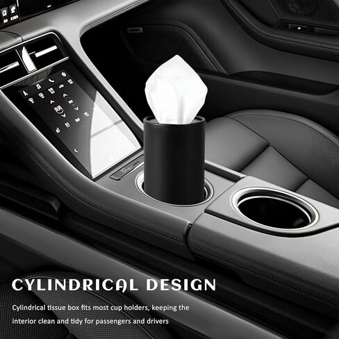 4PCS Car Tissue Holder, Round Tube Car Tissues Box Stylish Cup Holder Decor with Facial Tissues, Portable Cylinder Refillable Paper Napkin Container for Vehicle Home Office (Black) in Saudi Arabia