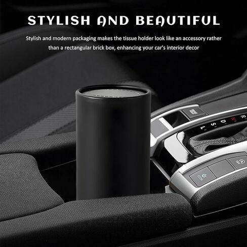 4PCS Car Tissue Holder, Round Tube Car Tissues Box Stylish Cup Holder Decor with Facial Tissues, Portable Cylinder Refillable Paper Napkin Container for Vehicle Home Office (Black) in Saudi Arabia