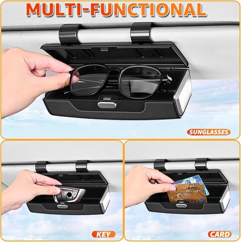 Car Sunglasses Holder for Sun Visor, Button Leather Eyeglass Hanger and Interior Storage Box in Saudi Arabia
