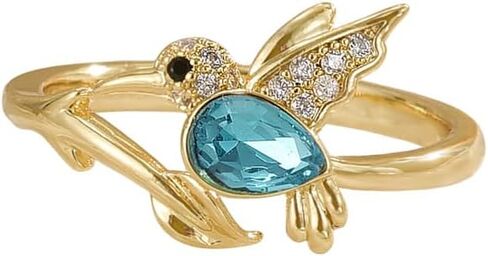 NewZenro Blue CZ Hummingbird Adjustable Rings for Women Dainty Cute Crystal Bird Animal Statement Open Finger Ring Comfort Fit Fashion Trendy Jewelry for Her Bff in Saudi Arabia