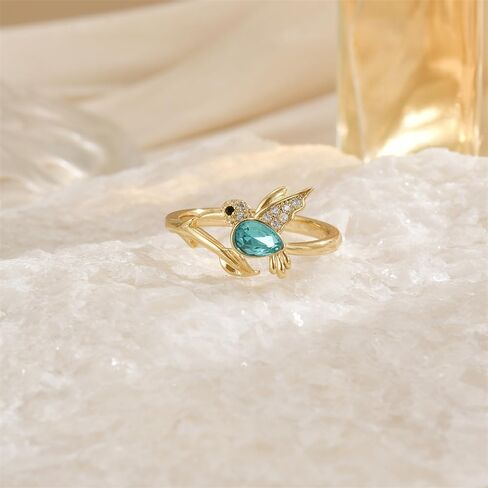 NewZenro Blue CZ Hummingbird Adjustable Rings for Women Dainty Cute Crystal Bird Animal Statement Open Finger Ring Comfort Fit Fashion Trendy Jewelry for Her Bff in Saudi Arabia