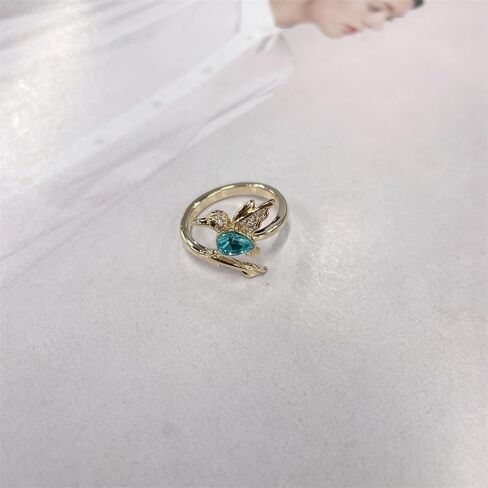 NewZenro Blue CZ Hummingbird Adjustable Rings for Women Dainty Cute Crystal Bird Animal Statement Open Finger Ring Comfort Fit Fashion Trendy Jewelry for Her Bff in Saudi Arabia