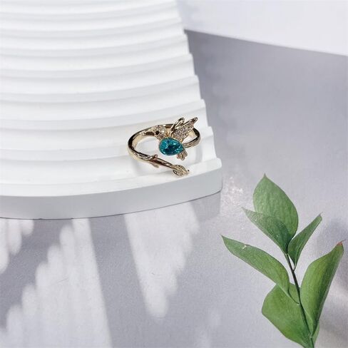 NewZenro Blue CZ Hummingbird Adjustable Rings for Women Dainty Cute Crystal Bird Animal Statement Open Finger Ring Comfort Fit Fashion Trendy Jewelry for Her Bff in Saudi Arabia