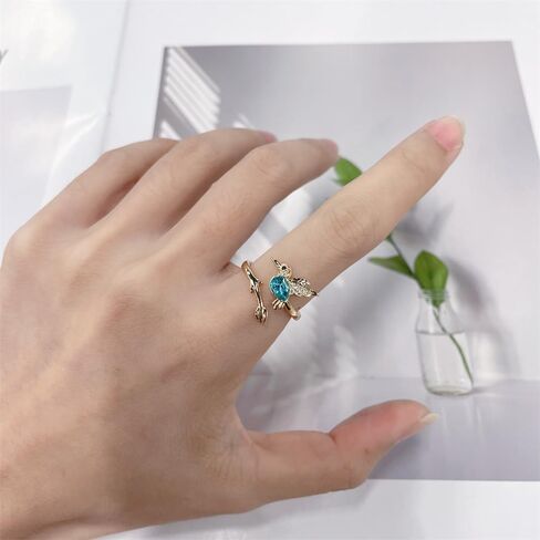 NewZenro Blue CZ Hummingbird Adjustable Rings for Women Dainty Cute Crystal Bird Animal Statement Open Finger Ring Comfort Fit Fashion Trendy Jewelry for Her Bff in Saudi Arabia