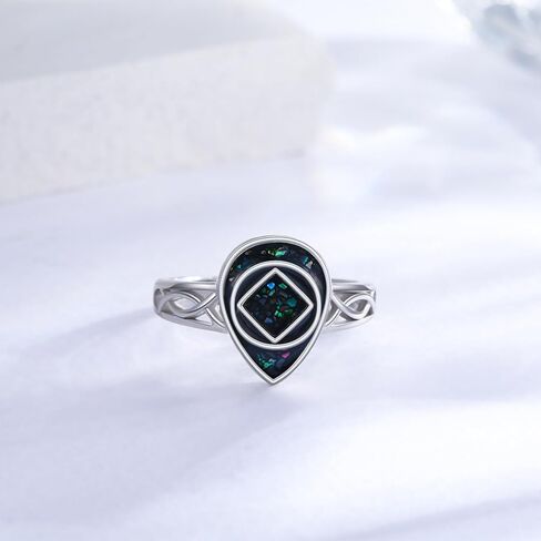 CHENGHONG NA Sobriety Gifts 925 Sterling Silver Abalone Ring AA Alcoholics Anonymous NA Narcotics Ring Recovery Jewelry for Women in Kuwait