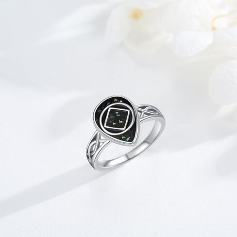 CHENGHONG NA Sobriety Gifts 925 Sterling Silver Abalone Ring AA Alcoholics Anonymous NA Narcotics Ring Recovery Jewelry for Women in Kuwait