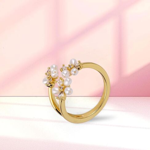 Dainty Flower Ring for Women, Adjustable Pearl Open Statement Ring Sparkling Cubic Zirconia Daisy Jewelry Accessories for Women in Saudi Arabia