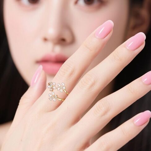 Dainty Flower Ring for Women, Adjustable Pearl Open Statement Ring Sparkling Cubic Zirconia Daisy Jewelry Accessories for Women in Saudi Arabia