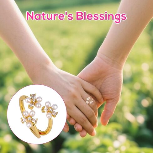 Dainty Flower Ring for Women, Adjustable Pearl Open Statement Ring Sparkling Cubic Zirconia Daisy Jewelry Accessories for Women in Saudi Arabia