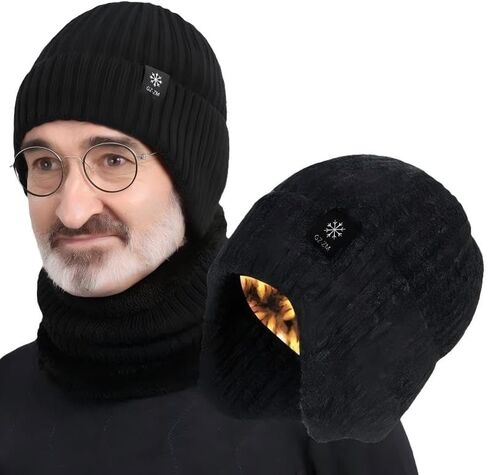 Thickened Knitted Winter Hat for Middle-Aged & Seniors | Ear Protection, for Family Black in Saudi Arabia
