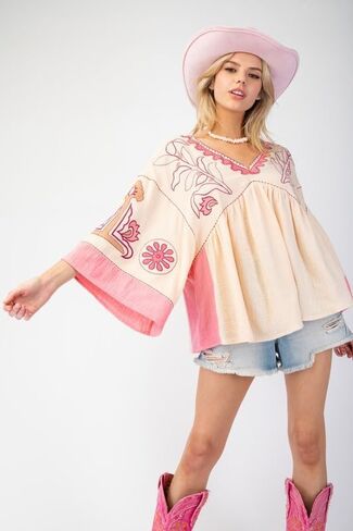 Womens Floral Printed Blouse V-Neck 3/4 Sleeves Loose Fit Vintage Babydoll Tops in Saudi Arabia