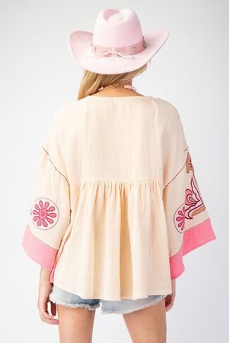 Womens Floral Printed Blouse V-Neck 3/4 Sleeves Loose Fit Vintage Babydoll Tops in Saudi Arabia