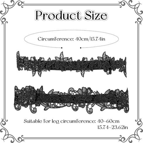Garters for Bride, Elegant Lace Wedding Garter Set, 2Pcs Black Wedding Garter for Bride Floral Lace Thigh Thigh Garters for Women Weddings Bridal Accossories for Party Prom Weddings in Kuwait