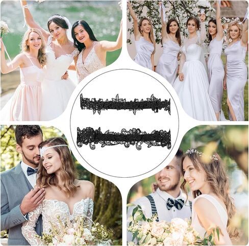 Garters for Bride, Elegant Lace Wedding Garter Set, 2Pcs Black Wedding Garter for Bride Floral Lace Thigh Thigh Garters for Women Weddings Bridal Accossories for Party Prom Weddings in Kuwait